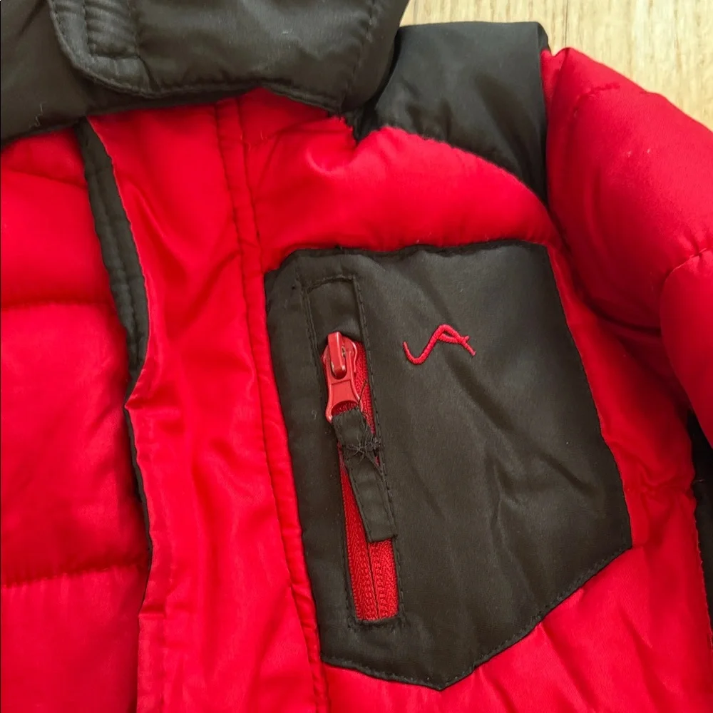 Vertical ‘9 Toddler Red and Black Hooded Fleeced Lined Puffer Jacket with Logo